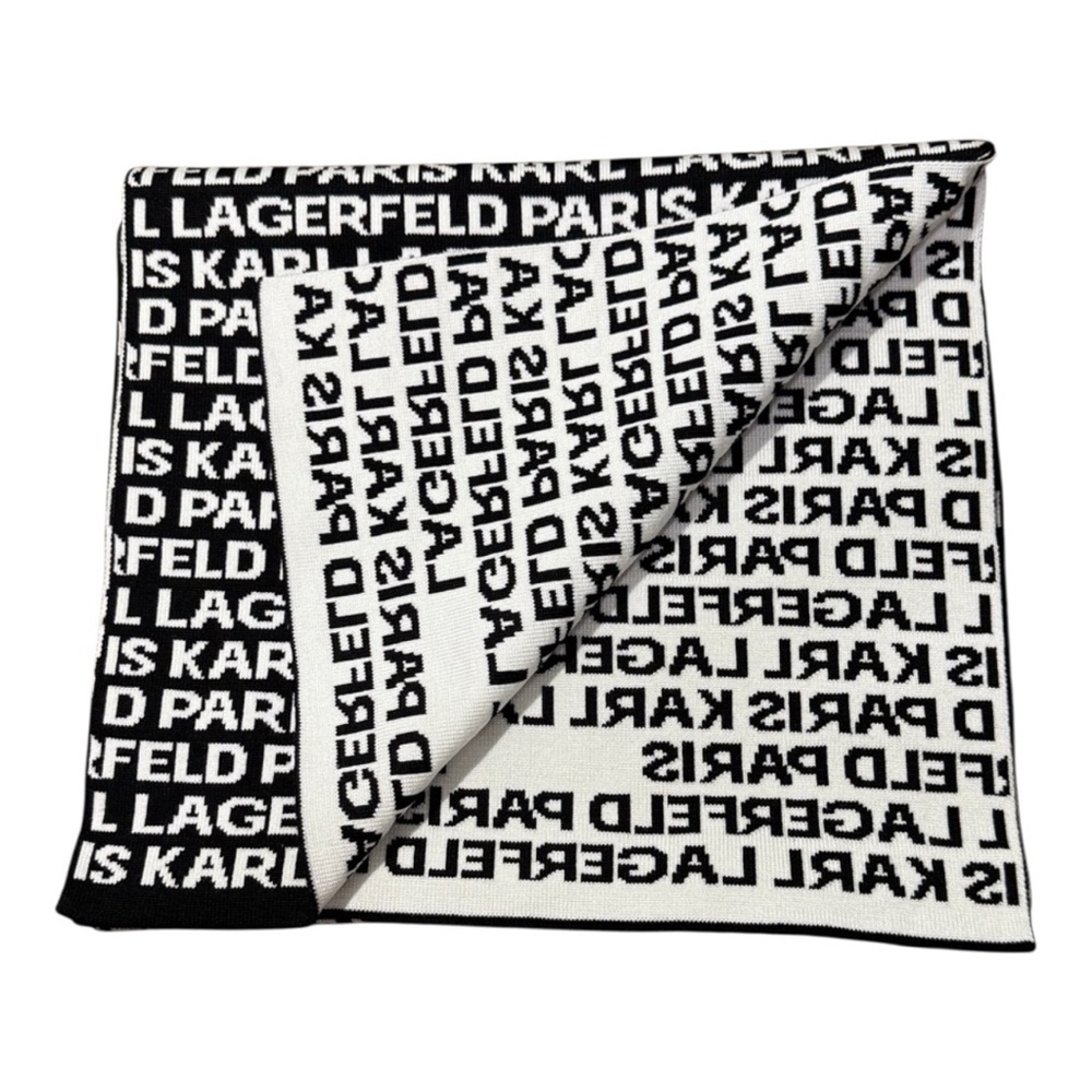 PRICE IS FIRM - Karl Lagerfeld Monochrome Logo Scarf Wrap - Picture 5 of 6